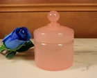 Antique French Pink Opaline Glass Lidded Jewelry Box Jar  -Ships DDP to USA