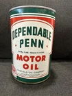 Vintage DEPENDABLE PENN MOTOR OIL 1 Quart Tin Can Soldered Seam Caraopolis Pa
