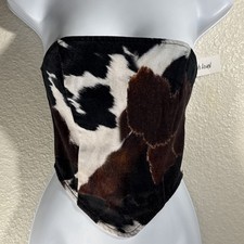 Nasty Gal Cow Print Bandeau Corset Denim Top Size 4 Costal Cowgirl Western  NWT