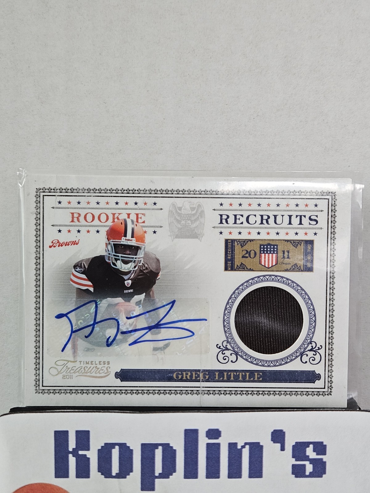 2011 Panini Timeless Treasures Rookie Recruits Materials Auto Greg Little /100