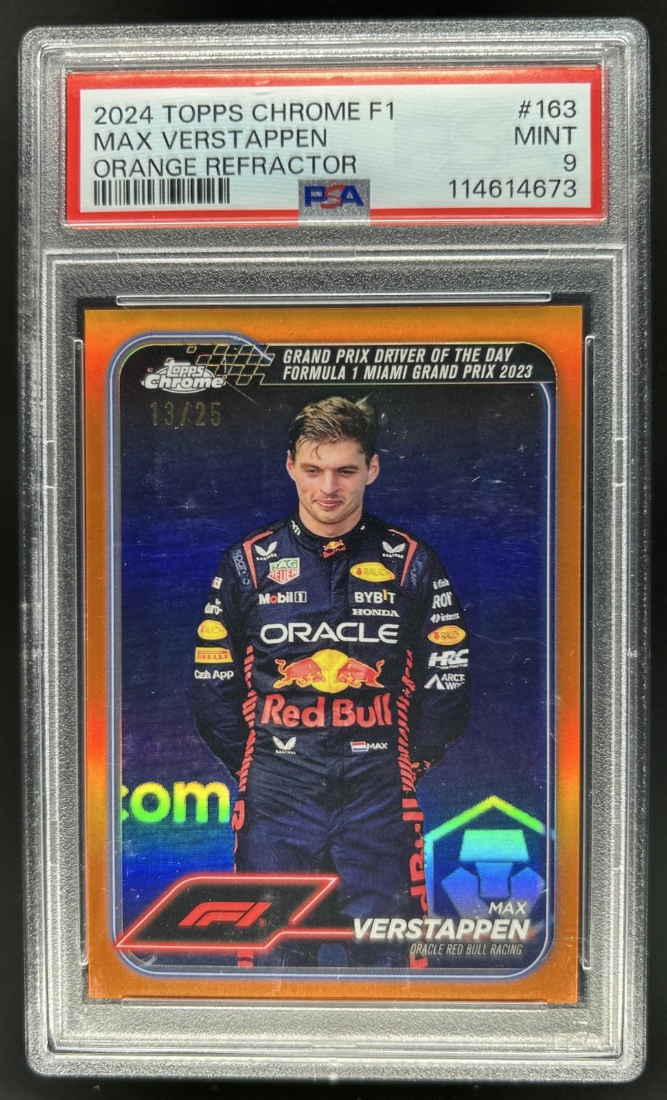 2024 Topps Chrome Sapphire F1 Max Verstappen Orange Refractor #/25 PSA 9