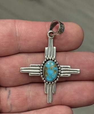STERLING SILVER NATIVE SOUTHWEST SIERRA BELLA TURQUOISE ZIA CROSS PENDANT .925