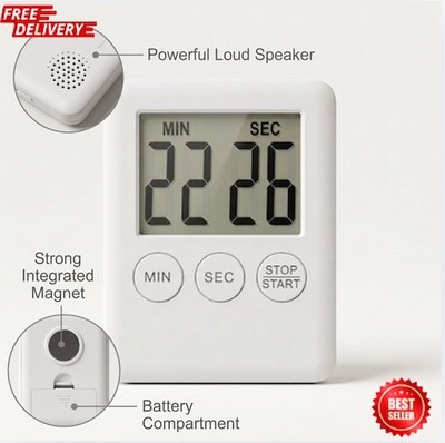 Digitaler Küchentimer magnetischer lauter Alarm groß LCD Kochen Countdown Uhr UK