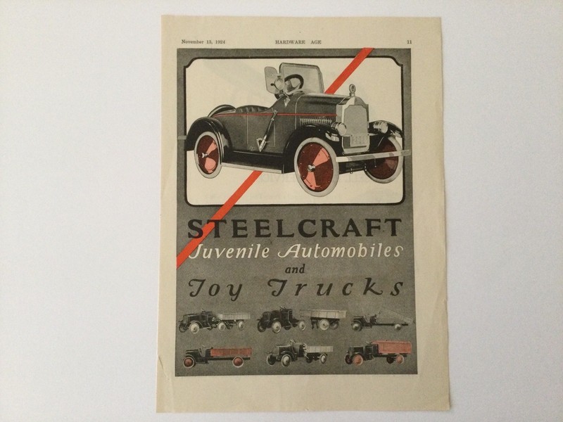 Vintage 1924 Steelcraft Pedal Car Juvenile Autos & Trucks Original Print Ad