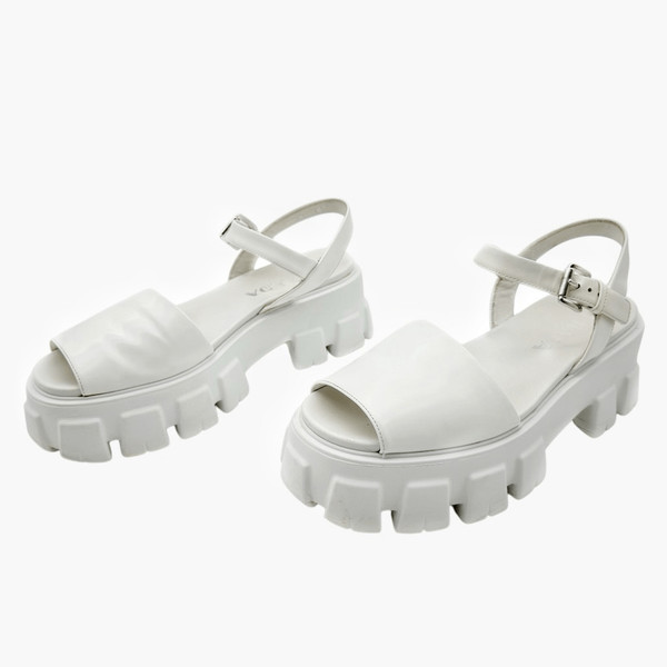 PRADA White Monolith Leather Clog Sandal Size 40 Platform Chunky Spazzolato