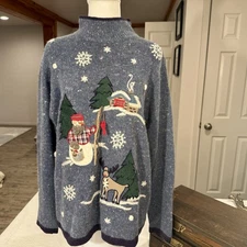 Vintage Woman’s OHI Blue Speckled Christmas Sweater Cozy Angora Blend