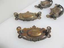 Antique Brass Drawer Handles Pulls Dresser Chest Old Art Nouveau Victorian x4