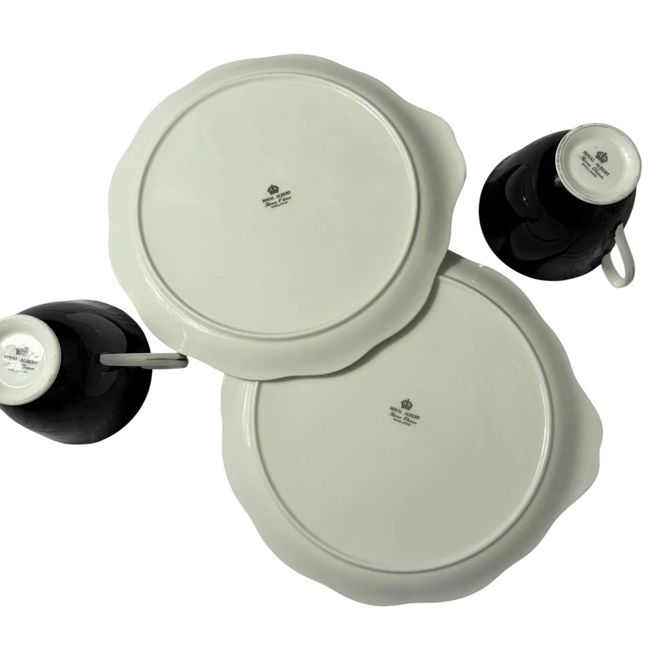 Juego de tazas de platos de pastel Royal Albert Masquerade hueso de rosa negro China Inglaterra Foto 4 de 4