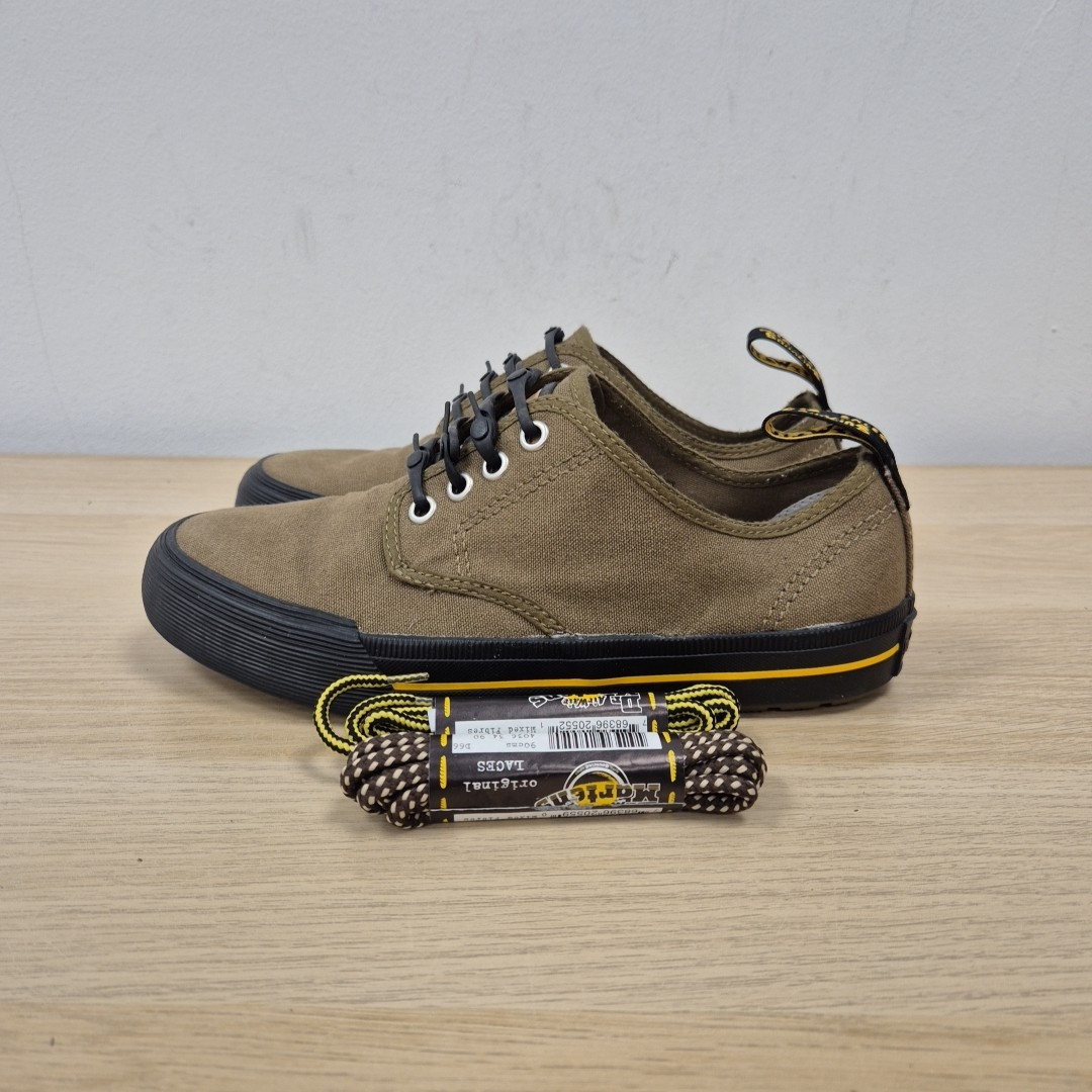 Dr Martens Pressler Pumps Khaki Green Canvas Flat Trainers Shoes Size Uk 4 Eu 37