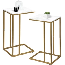 C Shaped End Table Set of 2, Small Side Table for Sofa and Bed, Couch Tables ...