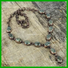 Moss Prehnite Stone Copper Chain Birthday Electroformed Wedding Necklace Jewelry