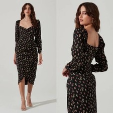 Women's ASTR The Label Black Pink Floral Long Sleeve Midi Dress S