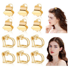 12PCS Mini Heart Hair Claw Clips Gold Small Metal Hair Clips Cute Tiny Hair