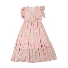 Angashion Pink Animal Print Ruffle Sleeve Tiered Maxi Dress XL Wrap V-Neck Belt