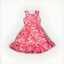 Calvin Klein Dress Pink Red Floral Ruffle Hem Sleeveless Women’s Size 4 
