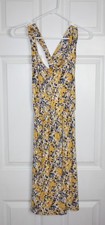 Kaileigh Womens Medium Yellow Floral Cross Back Halter Dress Sleeveless Lined