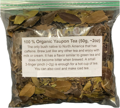 100% Organic Yaupon Tea from Texas-50 Grams (~2 oz.), Medium Roast