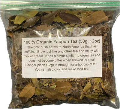 HOMEMADE 100% Organic Yaupon Tea from Texas-50 Grams (~2 oz.), Medium Roast