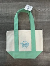 Trader Joe’s Mini Pastel Canvas Tote Bag 2025 (Green/Mint) Fast Free Shipping