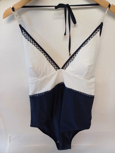 Reiss One Piece Swim Costume Navy White Size UK14 Ray Colourblock Swimsuit BNWT - Picture 8 of 11