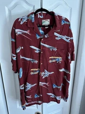 Paradise Found Shirt Mens 2XL Airplane Design Hawaii Shirt