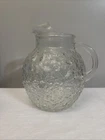 Vintage Anchor Hocking Clear Lido Milano Crinkle Glass Ball Pitcher Excellent!!!