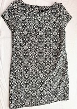 Zara Black White Printed Shift Dress Women Size S Short Sleeve Casual Office