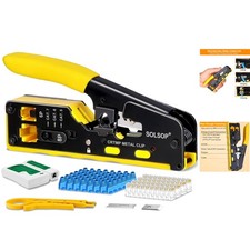 Multi-Functional RJ45 Crimper with Network Cable Tester 50 Boots Included