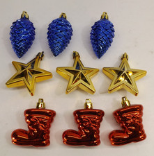 Lot of 9 Festive Christmas Ornaments Shatterproof Stars Pinecones Boots
