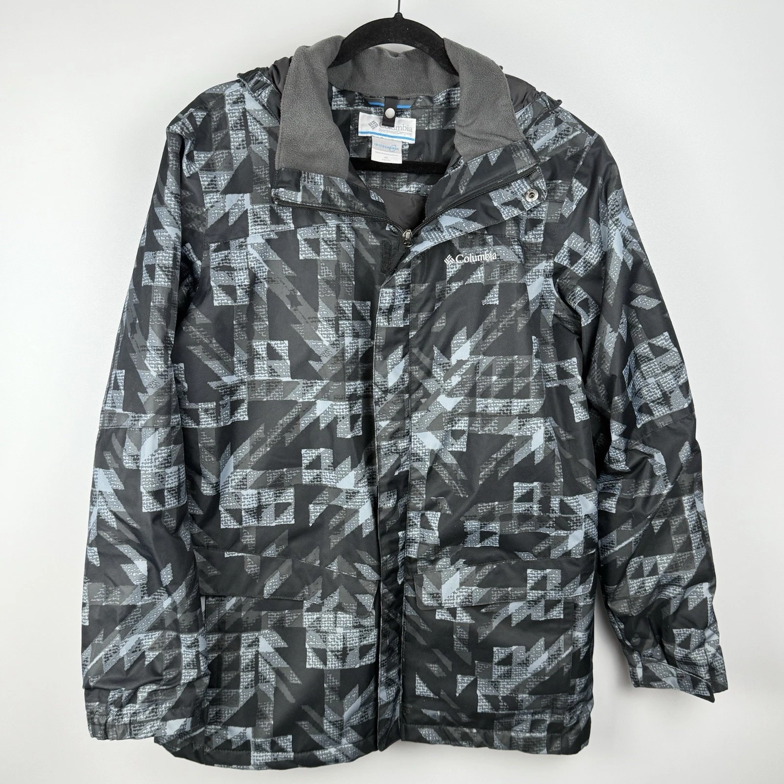 Columbia Interchange Jacket Youth XL Black Patterned Hood *No Fleece-Shell Only