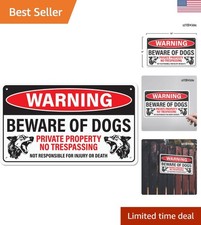 Weather-Resistant Aluminum Warning Sign: Beware of Dogs  No Trespassing, 10x6
