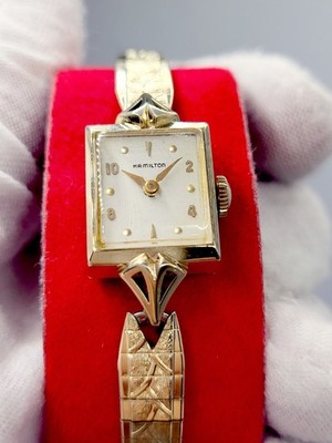 Vintage Hamilton TANK Ladies Watch 10K GF  1950's Fancy Chevron Lugs Rare WORKS