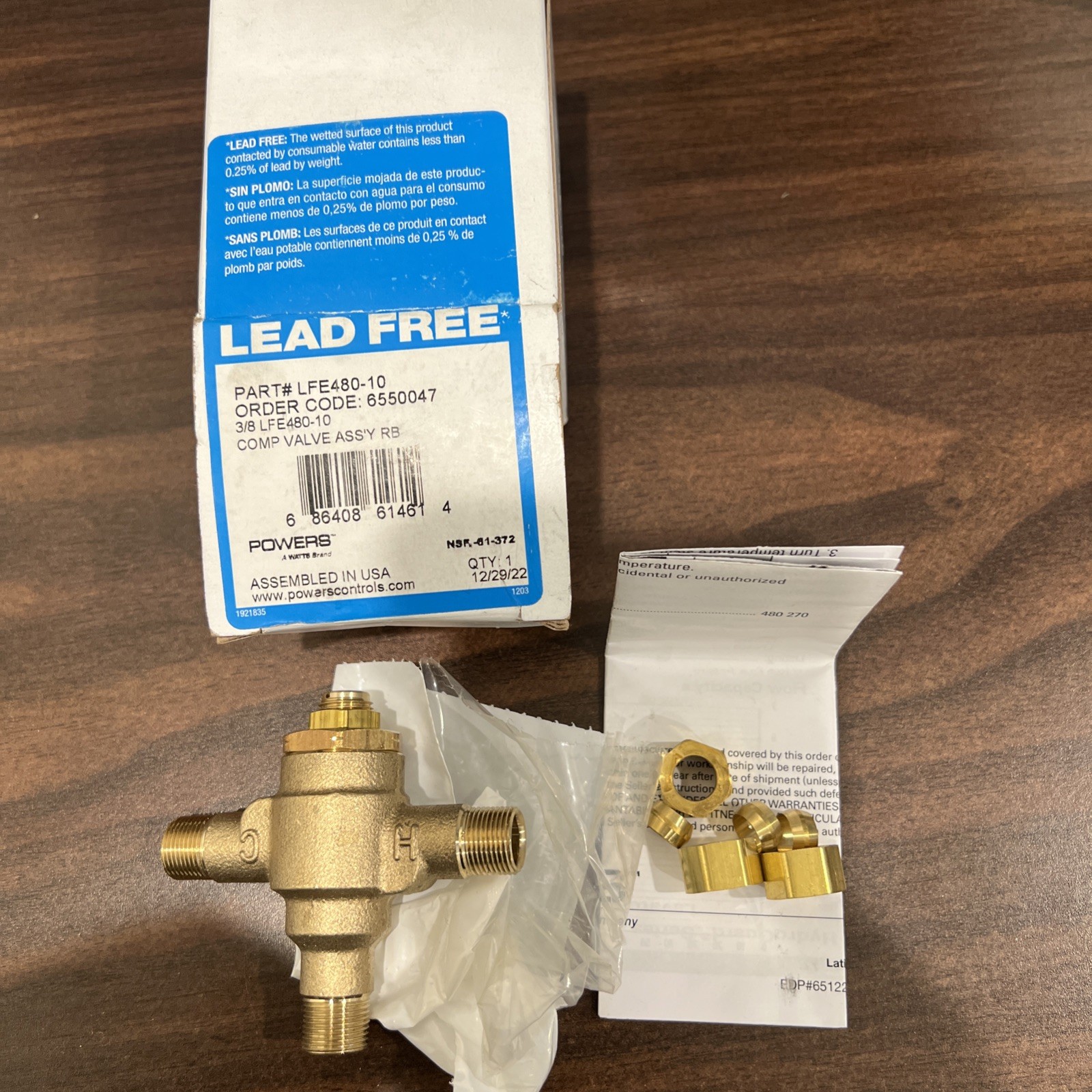 Watts LFE480-10 6550047 3/8" Compression Under Counter Thermostatic Mixing Valve