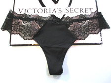 VICTORIA'S SECRET DREAM ANGELS Black Thong Panty XL Lace Trim VS NWT