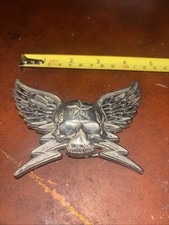 Winged Star Skull Metal Belt Buckle VG Condition