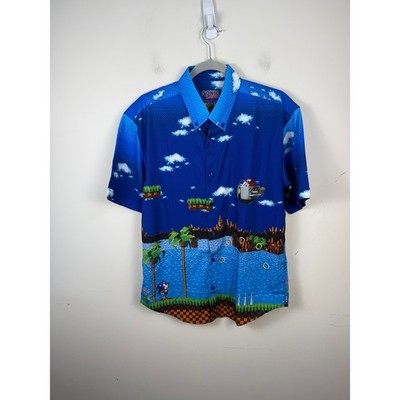 RSVLTS Sonic the Hedgehog Green Hill Zone Kunuflex Shirt Mens Medium Blue Pixel