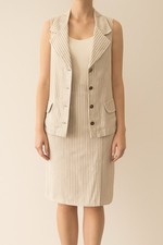 Vintage AP Collection 100% Linen Beige Striped 2-Piece Dress, Size M/L