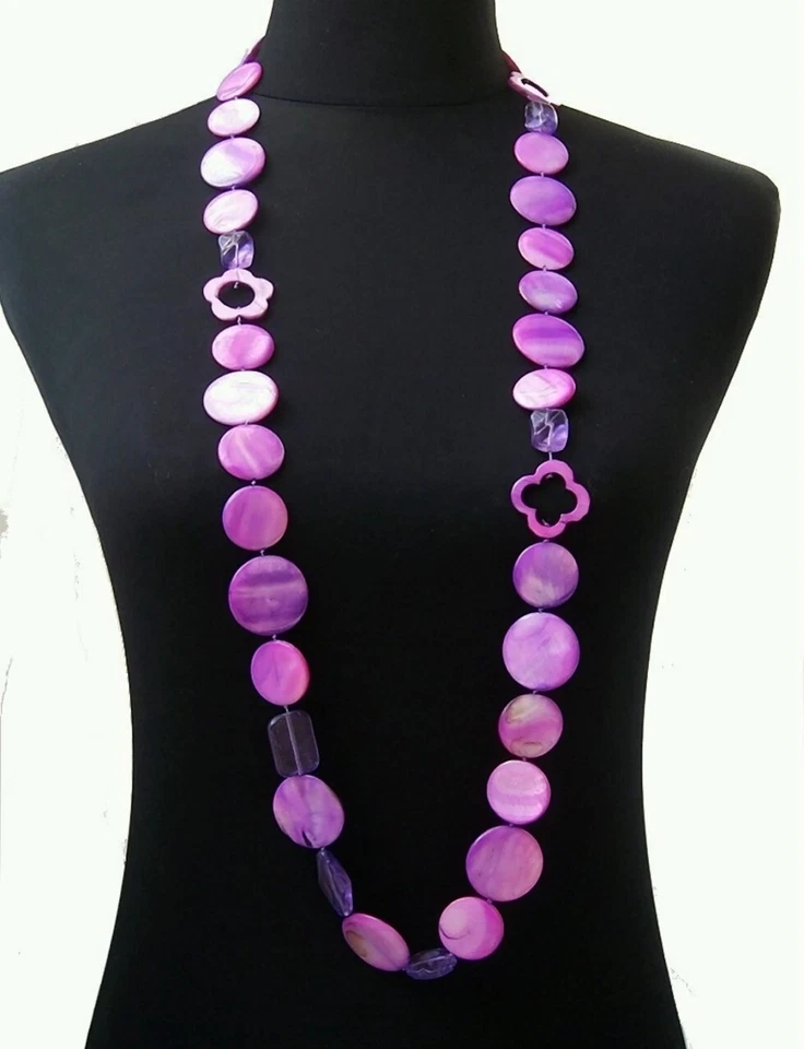 Kette lange Halskette echt Perlmutt Ketten Blume 90-100cm endlos Schmuck VZ12 - Bild 2 von 3