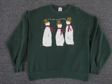 Vintage Jerzees Sweatshirt Womens Large Green Crew Neck Long Sleeve Snowman