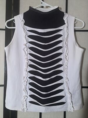 VTG Next Scene White Cut Out Black Underlay Sleeveless Top  Size M Made In Korea