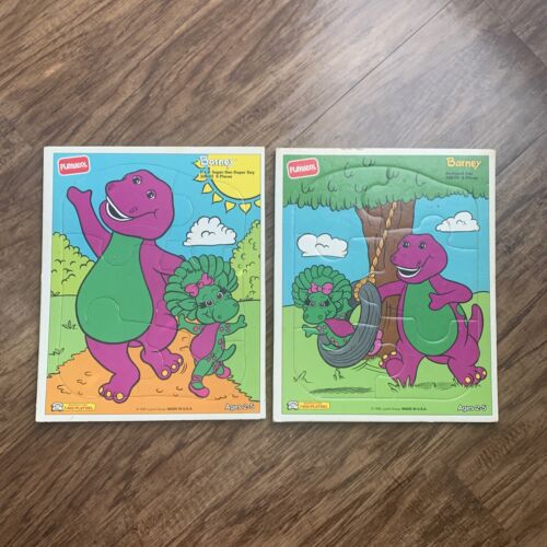 Vintage 1993 Barney & Baby Bop Wooden Puzzles By Playskool & Lyons Made in USA