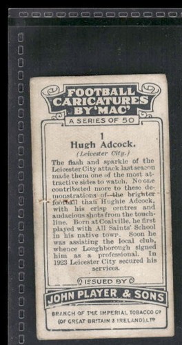 1927 Player's Football Caricatures By Mac #1 Hugh Adcock - Picture 2 of 2