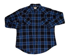 Ely Cattleman Vtg Western Blue Black Plaid Pearl Snap Cotton Shirt XL FREE SHIP