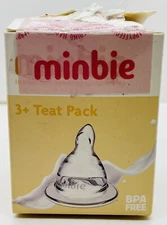 2 PACK MINBIE 3m+ Medium Feeding Breast Like Silicone Nipples TEET PACK NIPPLES