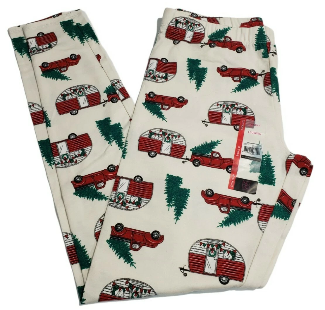 No Boundaries Juniors Christmas Tree/Red Truck/Camper Ankle Leggings, S  (3-5).