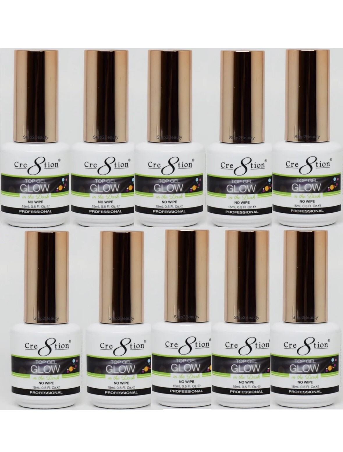 12 Bottles Cre8tion Glow in the Dark Soak Off Top Coat Gel 0.5 oz 15 mL