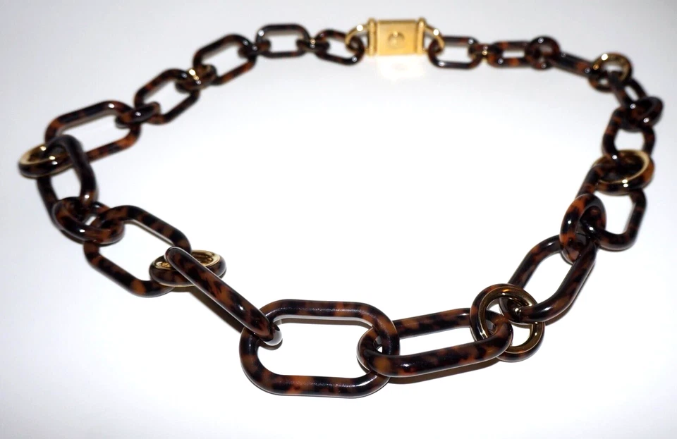 Collar para mujer MICHAEL KORS marrón carey acrílico cadena bloqueo giratorio 28" Foto 2 de 4