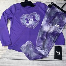 Under Armour Girls Purple Heart Long Sleeve Dri Fit Outfit Set NEW