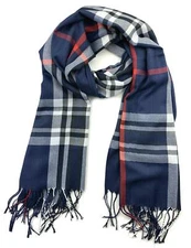 Luxurious Classic Plaid Pattern Pashmina Scarf Navy