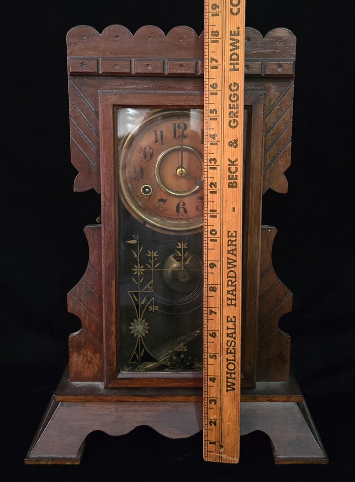 Antique New Haven Clock Co Carved Walnut Mantel Shelf Clock W Key Runs